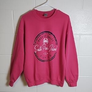 Oversized Sweatshirt with Stay Salty Graphic Design Padre Island Pink Navy White